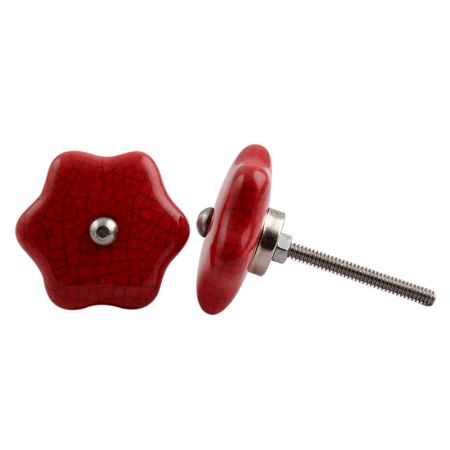 Red Star Shape Crackle Ceramic Cabinet Knob